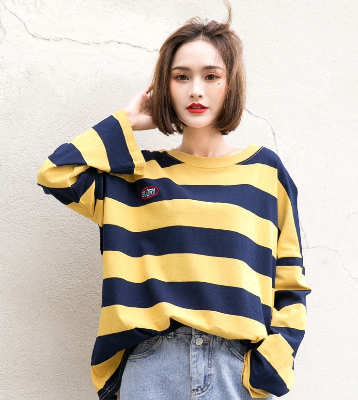 yellow striped sweatshirt