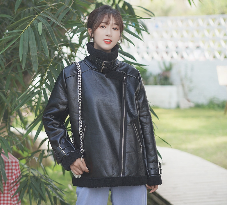 Black Leather Jacket With Wool Inner Lining | K-Fashion at ... (781 x 707 Pixel)