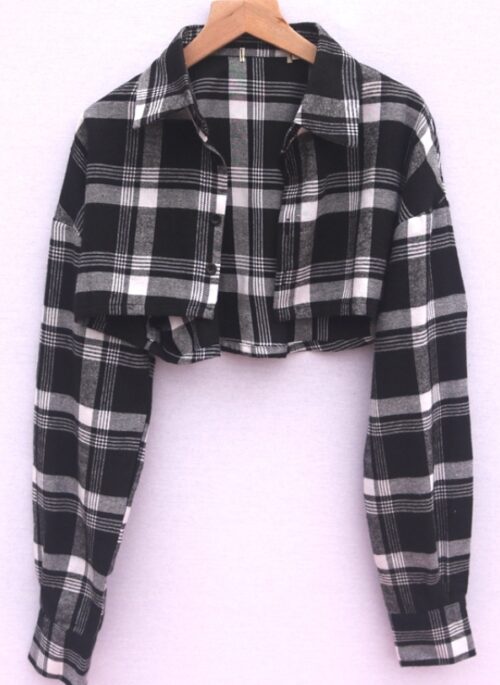 Black Plaid Cropped Shirt | Jennie - BlackPink