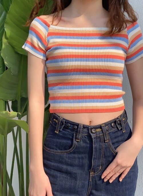 Multicolored Off-Shoulder Fit Crop Top | Lisa - BlackPink