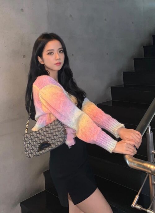 Multicolored Rainbow Dye Cropped Cardigan | Jisoo – BlackPink