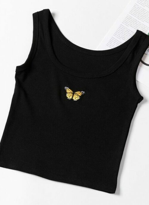 Black Butterfly Cropped Tank Top | Momo - Twice