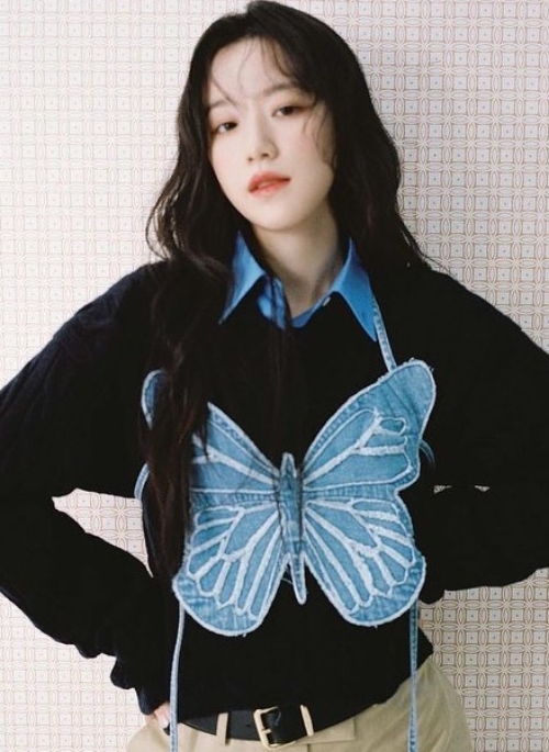 Blue Butterfly Denim Backless Crop Top | Shuhua - (G)I-DLE