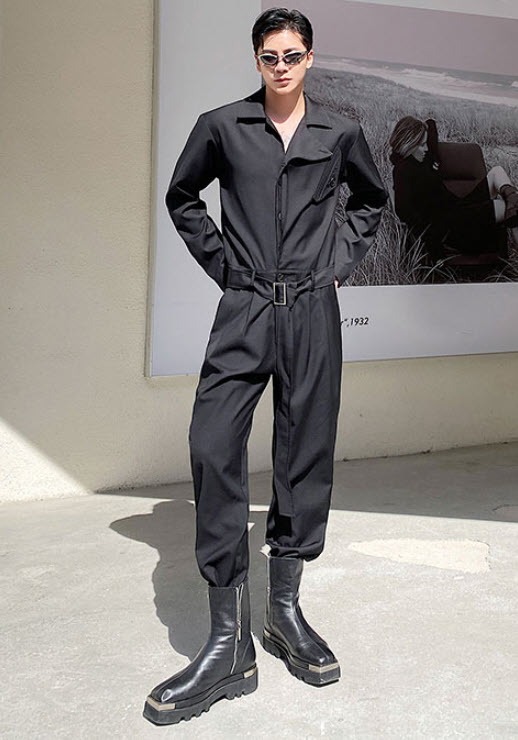 Black Overall Belted Jumpsuit