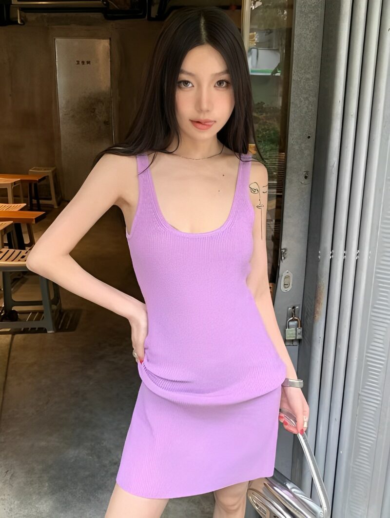 Lilac Knitted Bodycon Dress | Jennie - BlackPink - Fashion Chingu