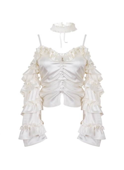 White Ruffles Bare Shoulders Top | Jennie - BlackPink