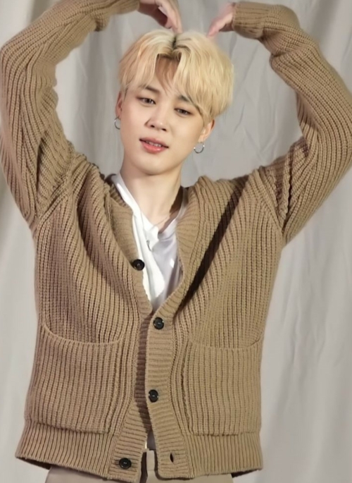 Brown Double Pocket Ribbed Cardigan | Jimin - BTS