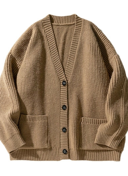 Brown Double Pocket Ribbed Cardigan | Jimin - BTS