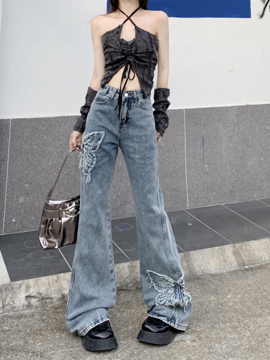 Vintage Ripped Flare Jeans For Women Sexy Hollow Out Skinny With