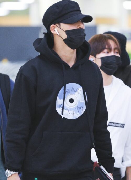 Black 'Chill Music' Printed Hoodie | Mingyu - Seventeen