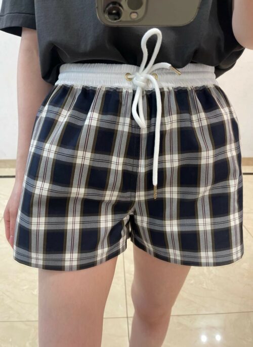 Black Plaid Garterized Shorts | Danielle – NewJeans