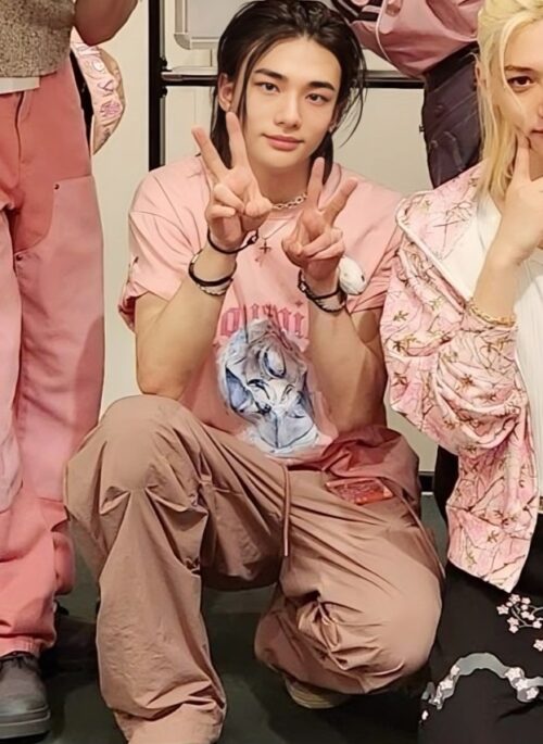 Pink Pleated Straight Cut Pants | Hyunjin - StrayKids