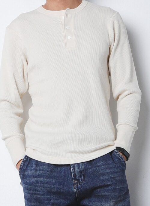 White Half Button Waffle Sweater | Sunghoon - Enhypen