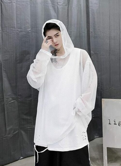 White Oversized Net Hoodie | Bang Chan - Stray Kids