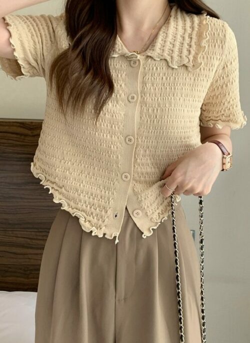 Beige Button-Down Lettuce Blouse | Im Sol – Lovely Runner