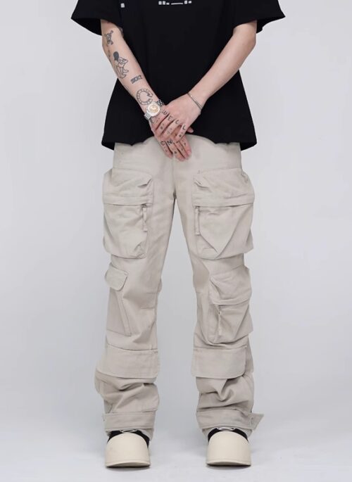 Beige Multi-Pockets Cargo Pants | Doyoung - Treasure