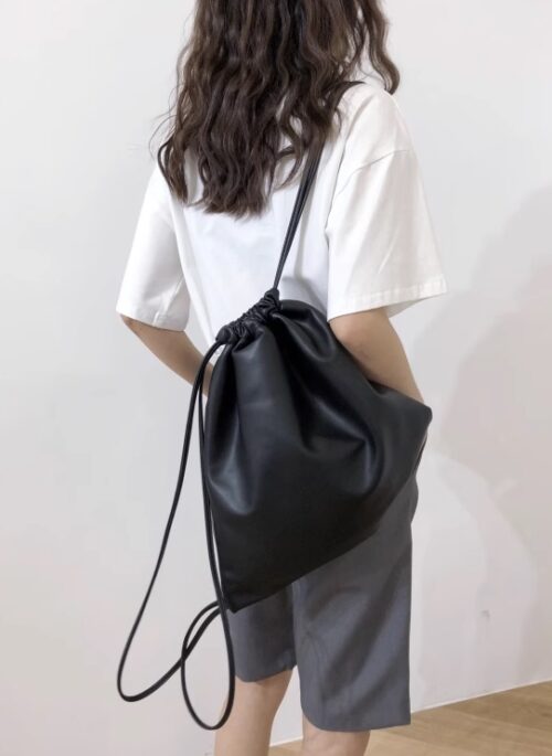 Black Faux Leather Drawstring Bag | Jennie - BlackPink