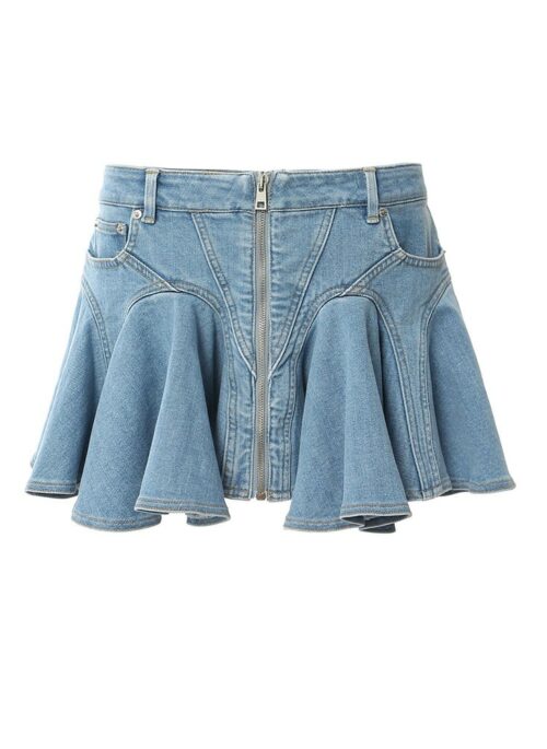 Blue Zip-Up Ruffled Denim Skirt | Ruka - BabyMonster