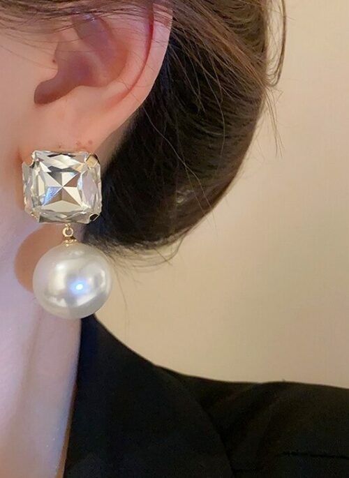 Gold Jewel Stud Pearl Drop Earrings | Nayeon - Twice