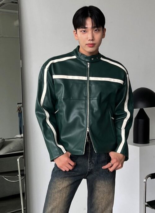 Green Faux Leather Jacket | Seonghwa - ATEEZ