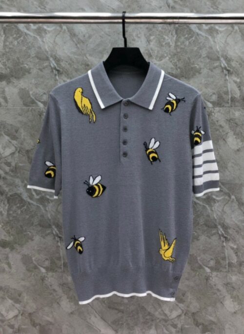 Grey Birds And Bees Polo Shirt | Doyoung - Treasure