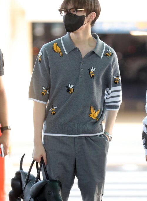 Grey Birds And Bees Polo Shirt | Doyoung - Treasure