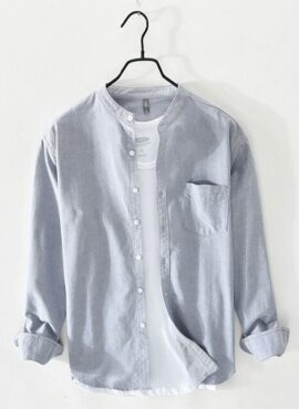 Grey Band Collar Button-Down Shirt | Yeonjun – TXT