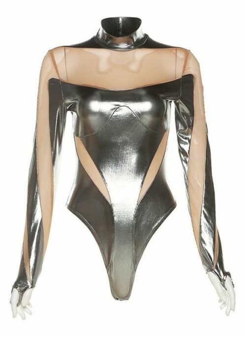 Grey Metallic Cut-Out Bodysuit Top | Lisa – BlackPink