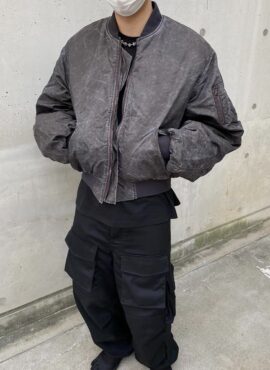 Grey Washed Zip-Up Bomber Jacket | Doyoung – Treasure