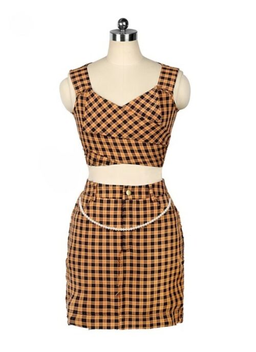 Orange Plaid Top And Skirt Set | Somi