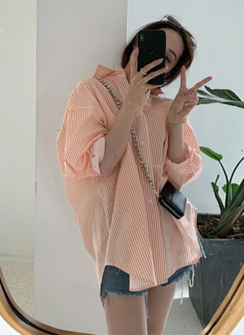 Orange Stripes Oversized Shirt | Karina - Aespa