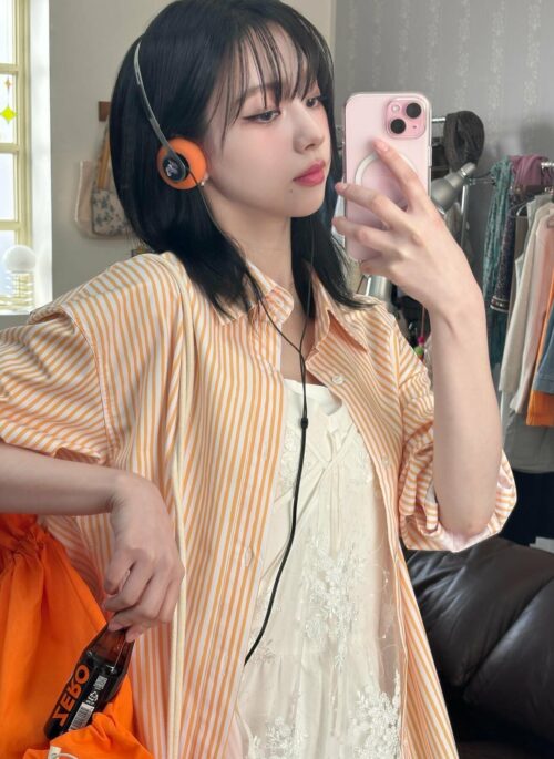 Orange Stripes Oversized Shirt | Karina - Aespa