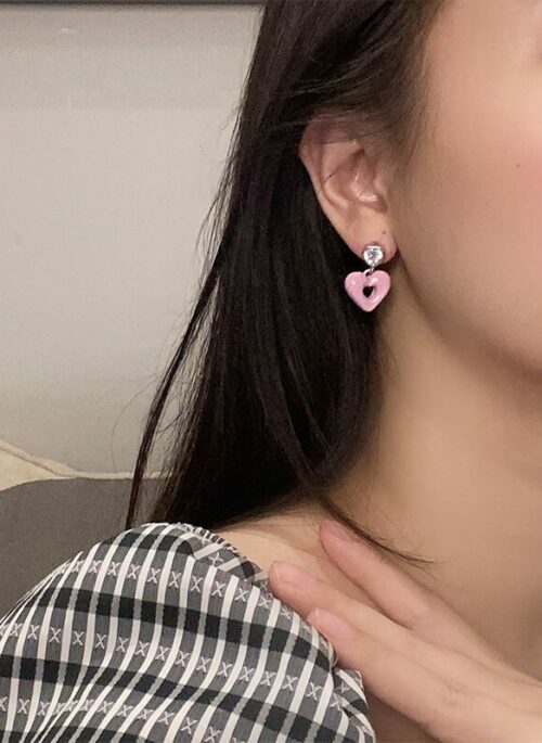 Pink Heart Dangling Earrings | Irene - Red Velvet