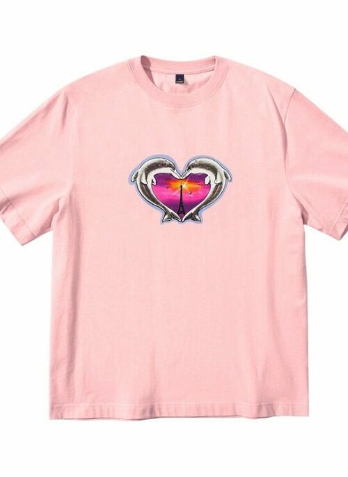 Pink Silver Heart Print T-Shirt | Bang Chan – Stray Kids