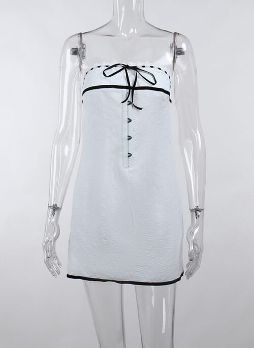 White Contrast Lace-Up Tube Dress | Isa - STAYC