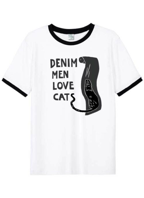 White Denim Love Cats T-Shirt | Minji - NewJeans