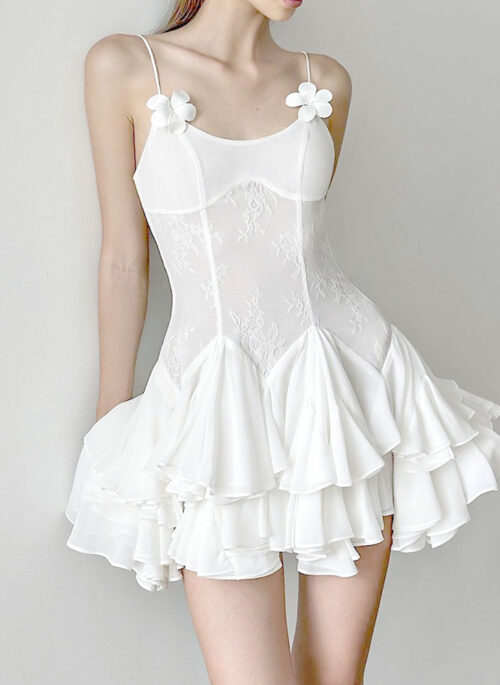 White Floral See-Through Layered Dress | E:U - Everglow