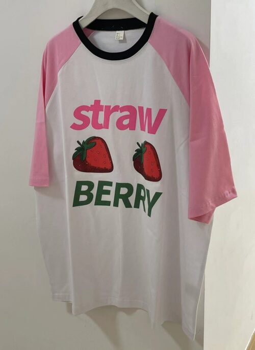 White Strawberry Print Raglan T-Shirt | Hyein - NewJeans