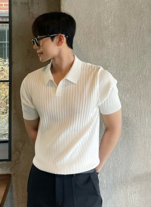 White Wide Ribbed Polo Shirt | Yeo Jeong Woo - Doctor Slump