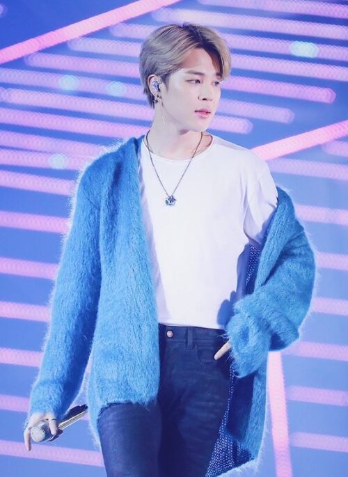 Blue Loose Fur-Look Cardigan | Jimin – BTS