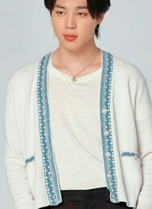 White Cashmere Cardigan With Blue Lining | Jimin - BTS