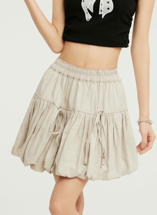 Beige Elastic Waist Puffy Skirt | Yuqi - (G)I-DLE