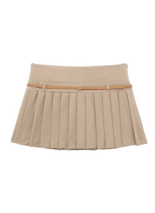 Beige Pleated Belted Skirt | Ruka - BabyMonster