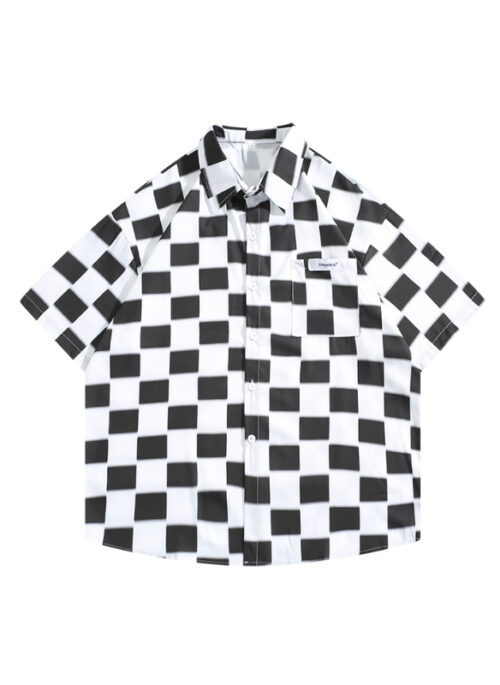 Black And White Checkerboard Short Sleeve Shirt | Winwin – NCT