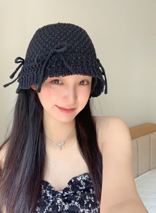 Black Bowknot Crochet Fisherman Hat | Nayeon - Twice