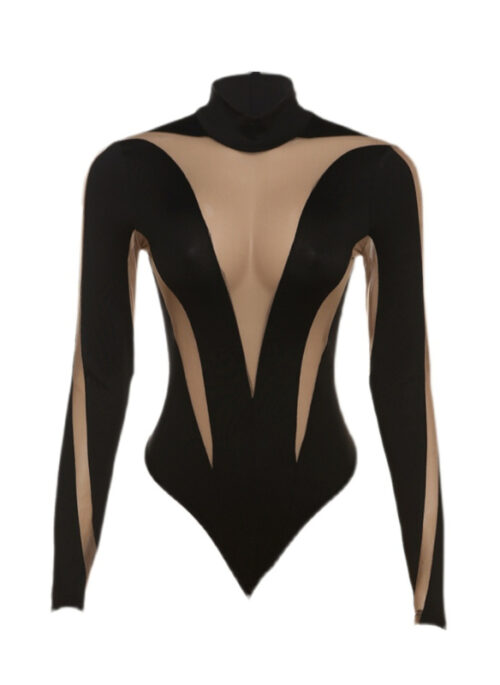 Black Cut-Out Mesh Bodysuit Top | Miyeon - (G)I-DLE