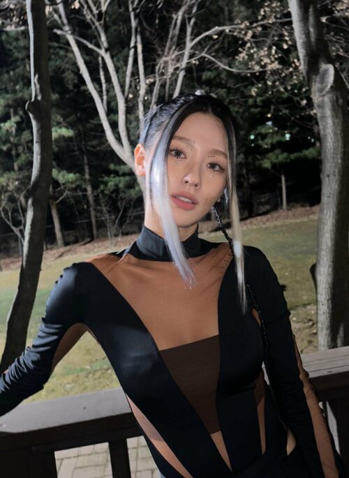 Black Cut-Out Mesh Bodysuit Top | Miyeon - (G)I-DLE