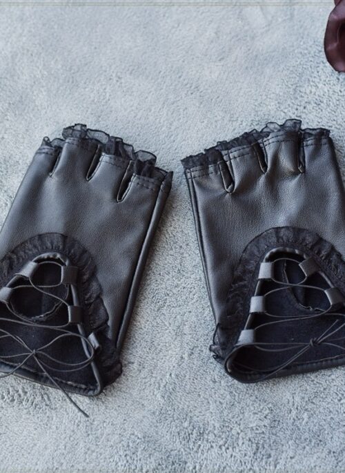 Black Leather Lace Half Gloves | JiU - Dreamcatcher