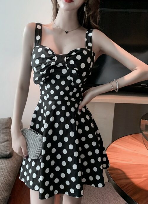 Black Polka Dots Bustier Cut Dress | Irene - Red Velvet