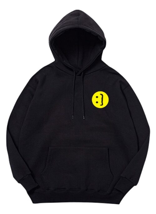 Black Sideways Smiley Printed Hoodie | Jin – BTS